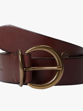 Frye Chestnut Leather Belt with Brass Crescent Buckle